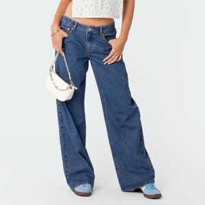 Edikted Raelynn Washed Low Rise Jeans - Blue Washed